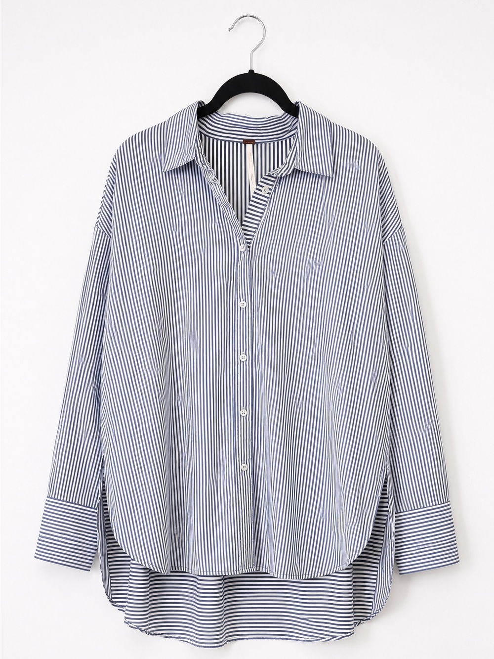 Free People Lakehouse Striped Oversized Button Down Shirt Blue White Medium - Picture 6 of 8